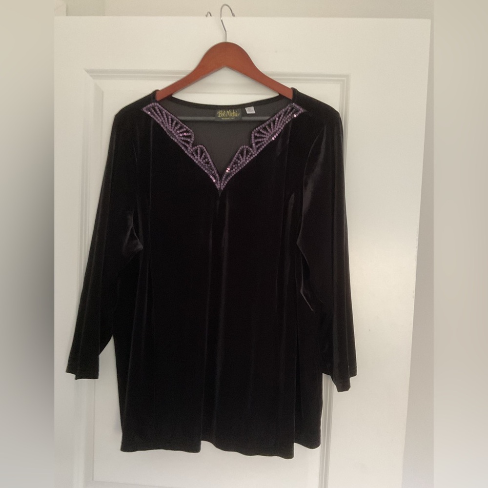 Bob Mackie Wearable Art black velvet 2X sequined lavender trim